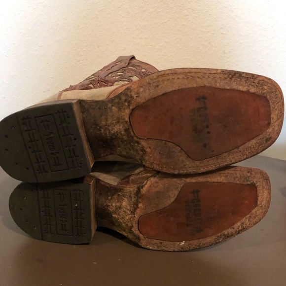 Cognac Laser Overlay Square Toe Boots - Picture 6 of 7